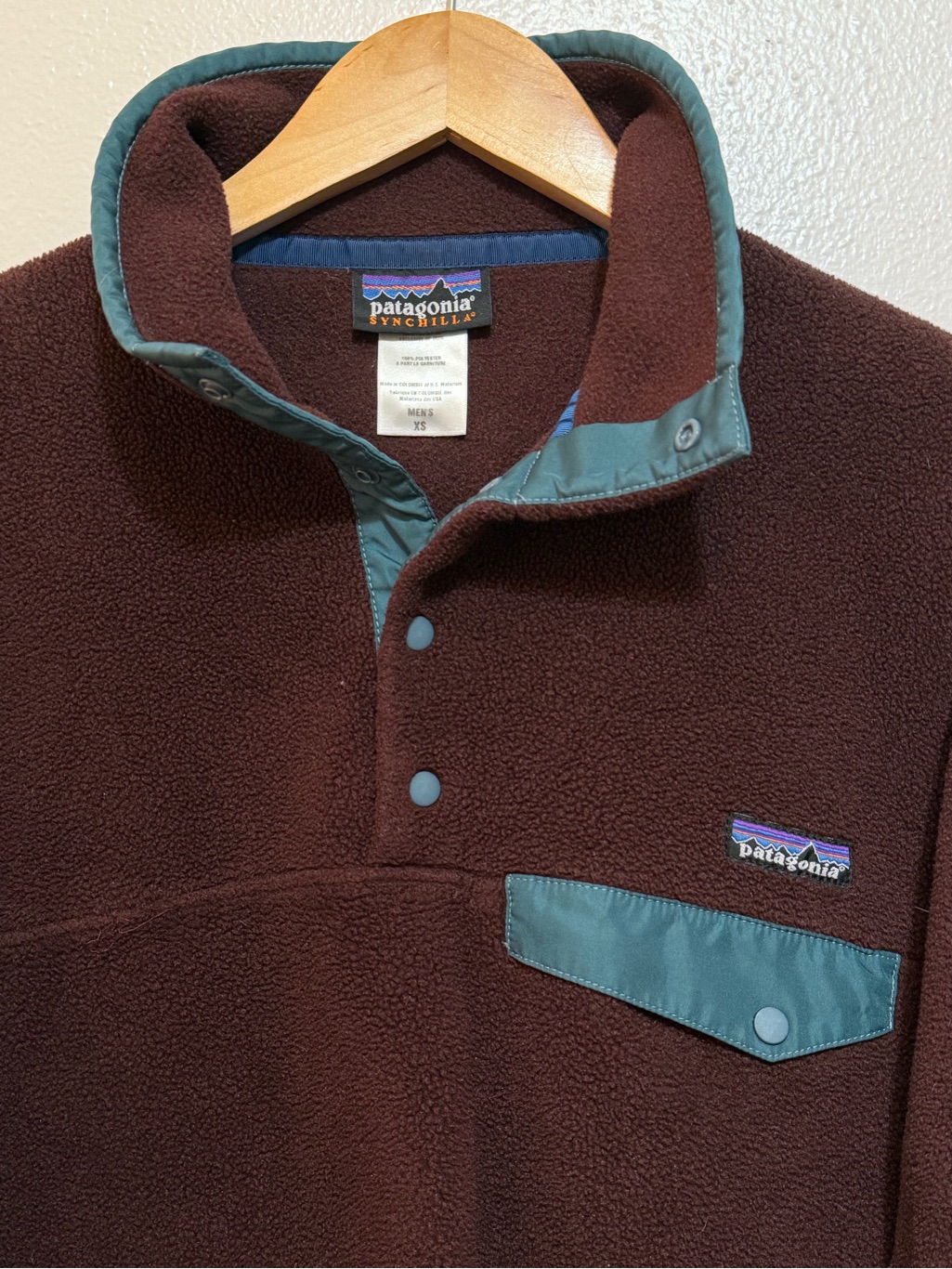 Patagonia Brown Fleece Pullover With Teal Trim